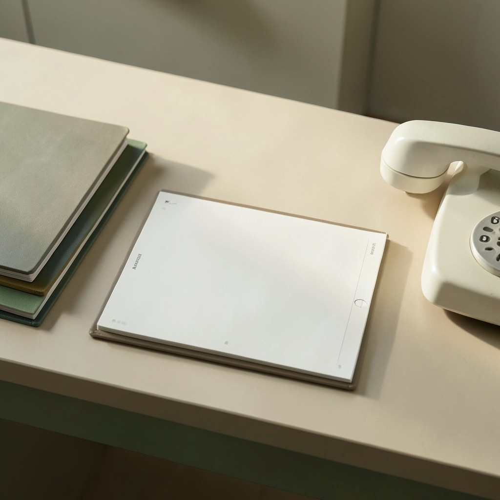 Agenda abierta junto a un teléfono y documentos de Seguridad Social sobre un escritorio